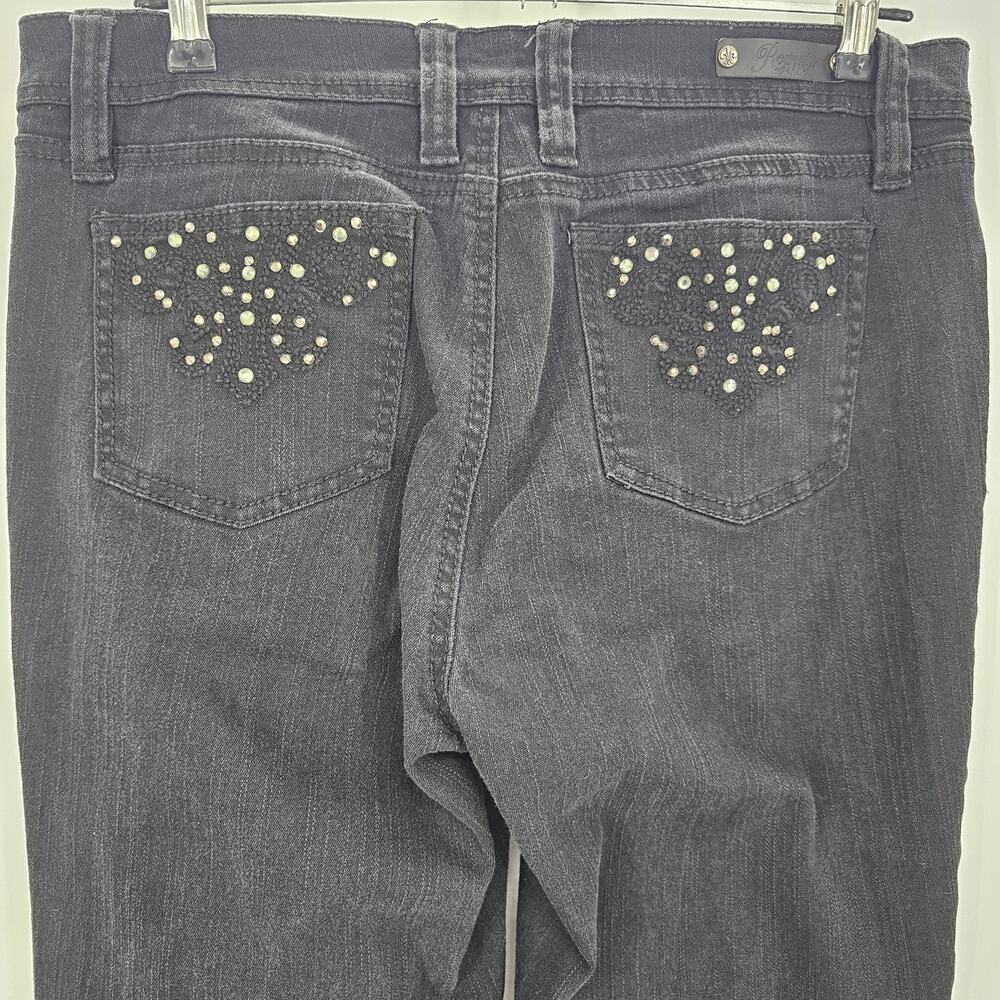 Royalty By YMI Womans size 12 Black Denim Jeans Embellished Pockets Flare Legs - Picture 4 of 9